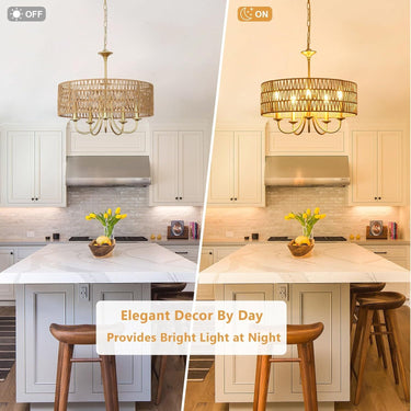Gold 5-Light Large Boho Rattan Pendant